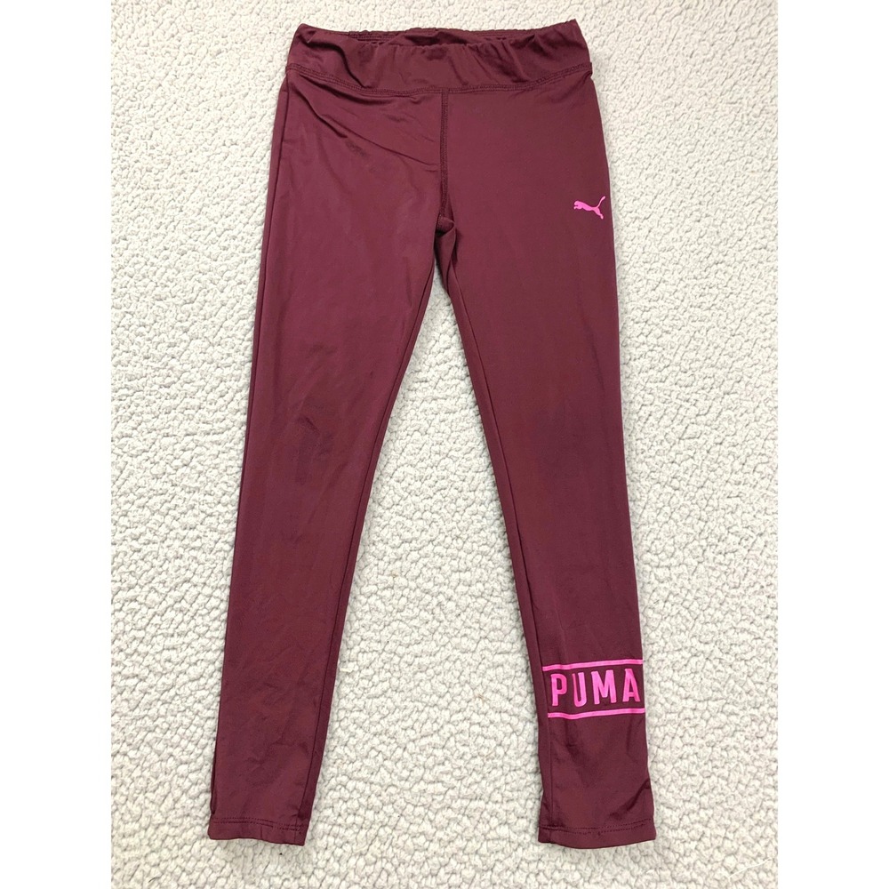 Puma‎ Leggings Girls Size M (8-10) Burgundy Pink Logo Polyester Spandex Athletic
